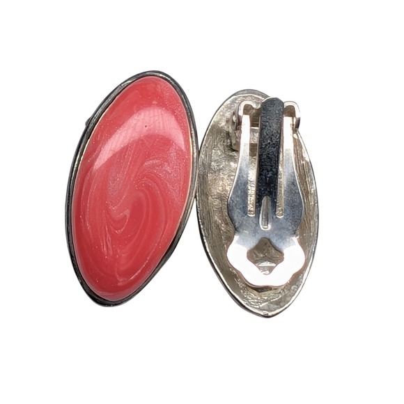 Lot of 3 Pairs Vintage Clip On Earrings Red Pink Enamel Oval Round Geometric - Picture 3 of 5